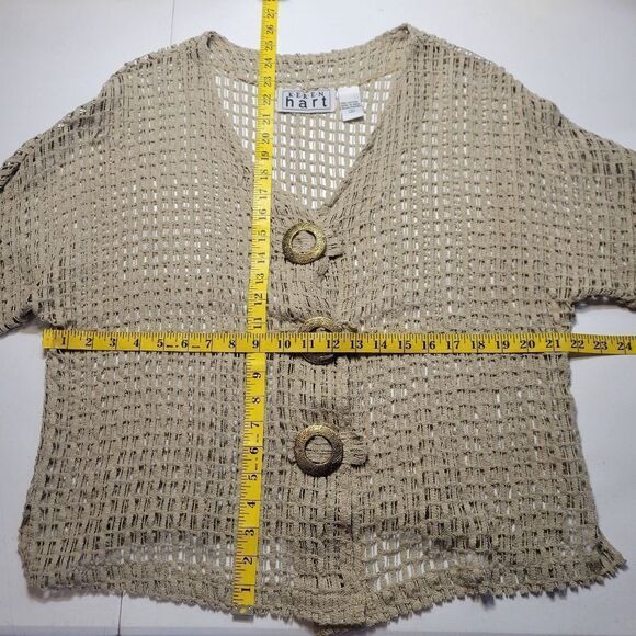 Keren Hart Cotton Fishing Net Knit Cardigan Oversized Button Accents Lagenlook - Picture 7 of 8